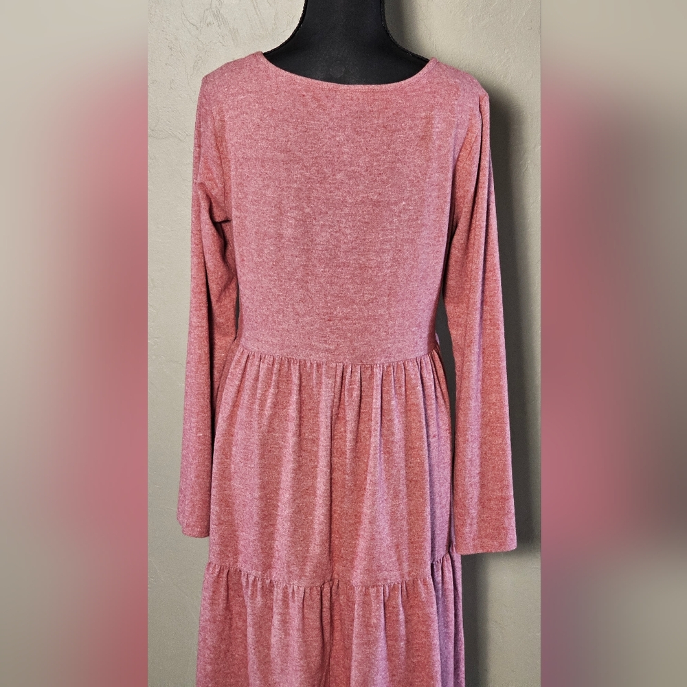 [WILD FABLE] Pink Speckled Long Sleeve Tiered Babydoll Midi Dress《M》 - Picture 5 of 16